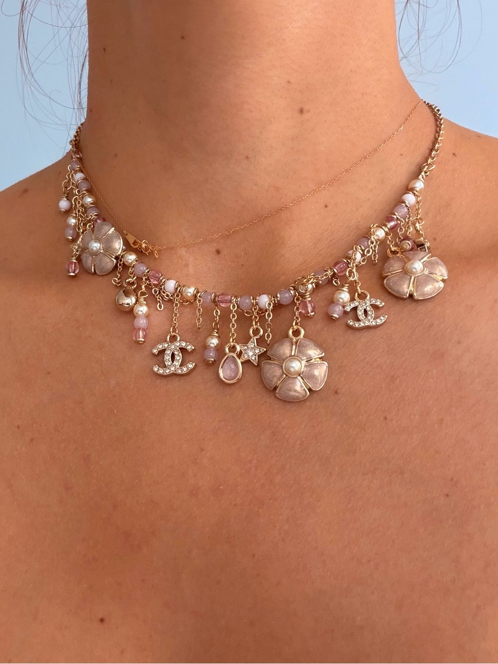 🌸CHANEL Gold Chain Necklace with Pink Floral Charms🌸 - Picture 9 of 9